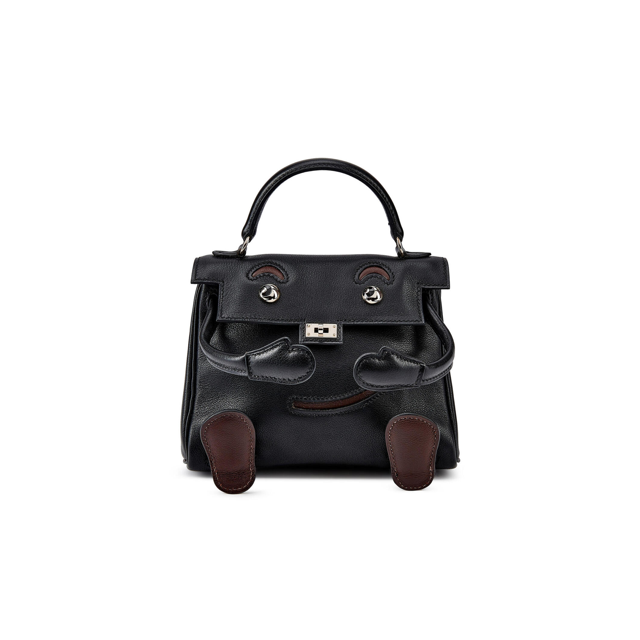 H**mes MASTER LIMITED EDITION BLACK AND CHOCOLAT GULLIVER QUELLE IDOLE KELLY DOLL PALLADIUM HARDWARE 2000 (16*12*7cm)